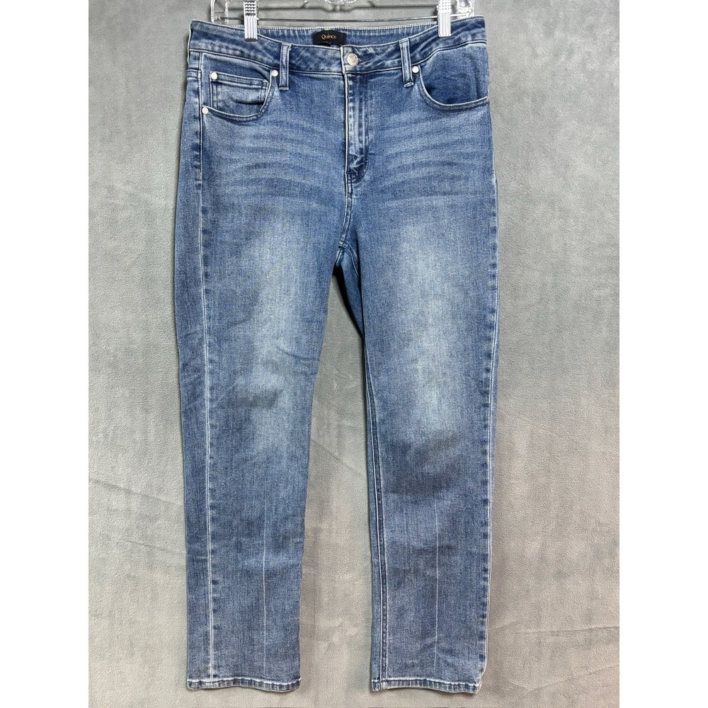 Quince Womens Stretch Mid-rise Slim Straight Leg Jeans Blue 31 x 27